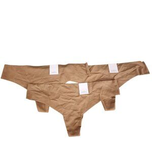 Womens 3 Pack Auden Brown Caramel Thongs Laser Cut Size M